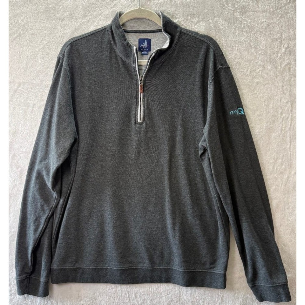 Johnnie-O Mens Large Gray 1/4 Zip Pullover Sweater myQ Logo Cotton Blend